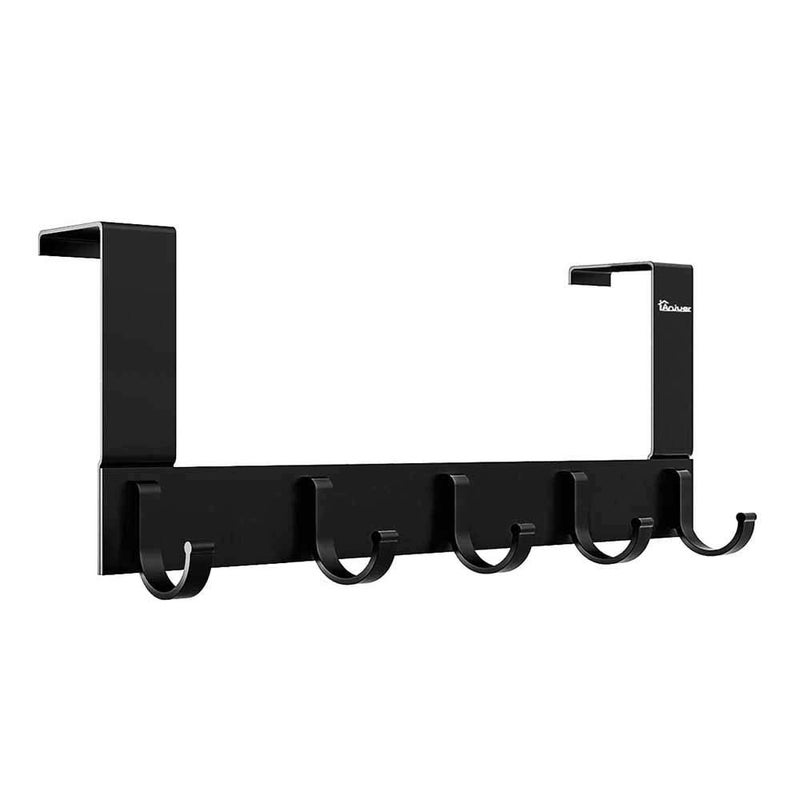 Anjuer Over The Door Hook Organizer Rack, Metal Coat Hanger Door 5 Hooks Hanger Black